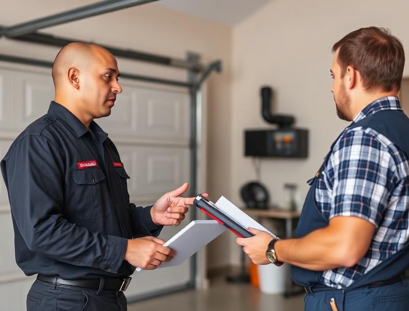 Garage Door Newport technician explaining repair options to satisfied homeowner